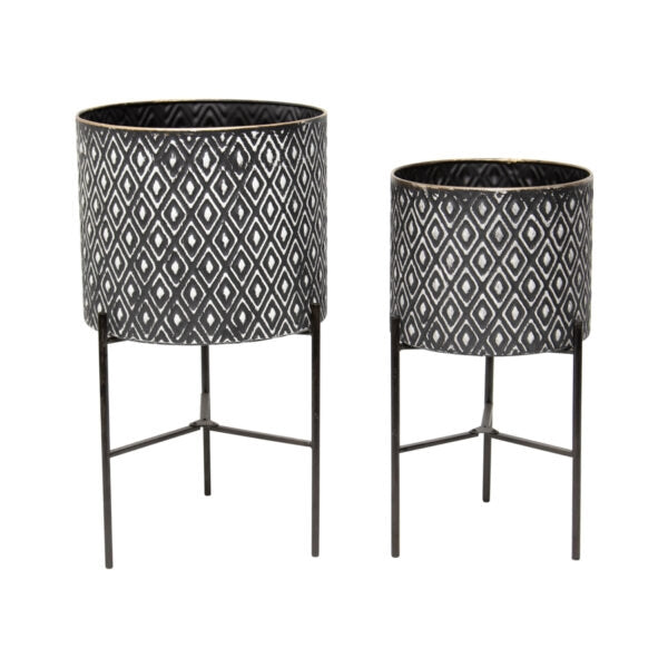 Set 2 Monochrome Geometric Planters on Legs 53cm - Image 3