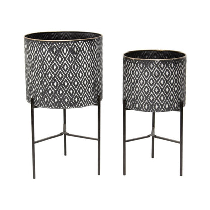 Set 2 Monochrome Geometric Planters on Legs 53cm - Image 3