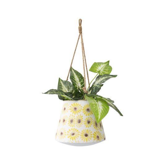 Pressed Metal Daisy Hanging Planter w Rope 60cm