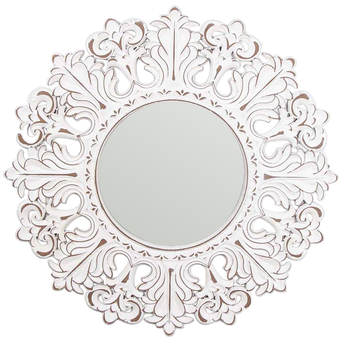 Hamptons Ornate Carve Round Wall Mirror 80cm