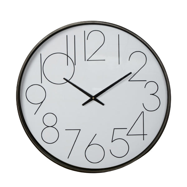 Contemporary Monochrome Wall Clock w Glass Front 60cm