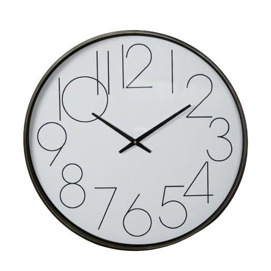 Contemporary Monochrome Wall Clock w Glass Front 60cm