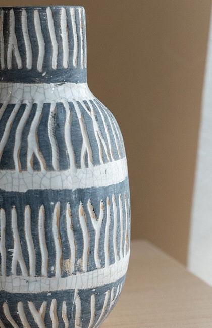 Cream & Grey Ceramic Vase 22cm - Image 2