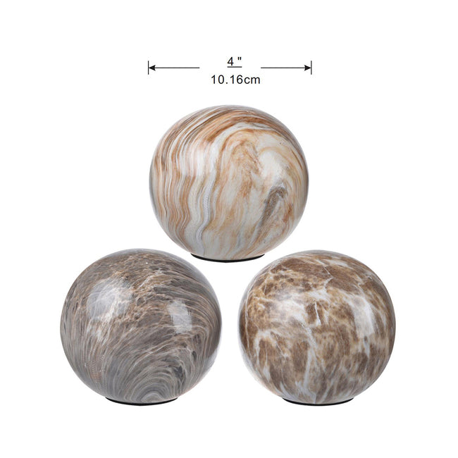 Set 3 Brown Marbleized Balls 10cm - Image 2