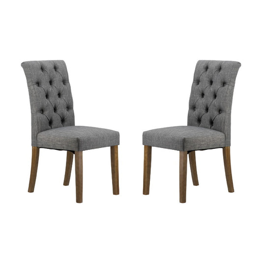 Set 2 Grey Buttoned Back Armless Dining Chairs 98cm