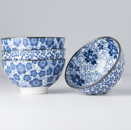 Bowl Set 4pcs Blue Plum Cherry Blossom Design - Image 4