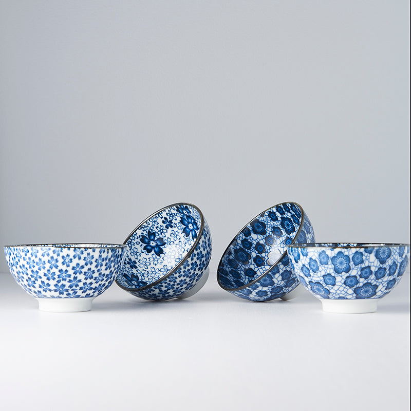 Bowl Set 4pcs Blue Plum Cherry Blossom Design - Image 2