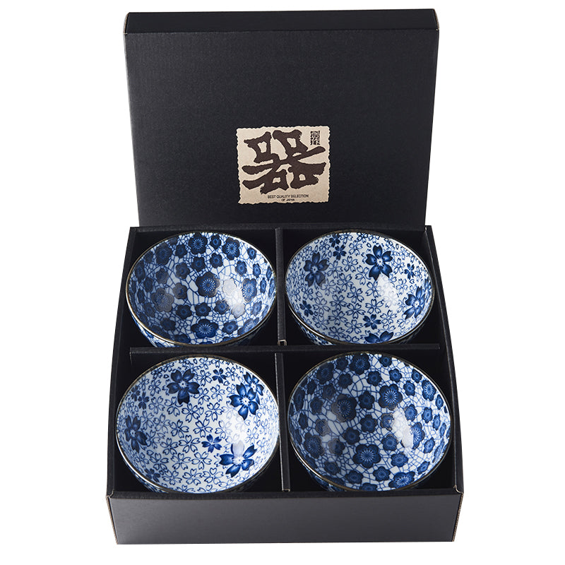Bowl Set 4pcs Blue Plum Cherry Blossom Design - Image 3