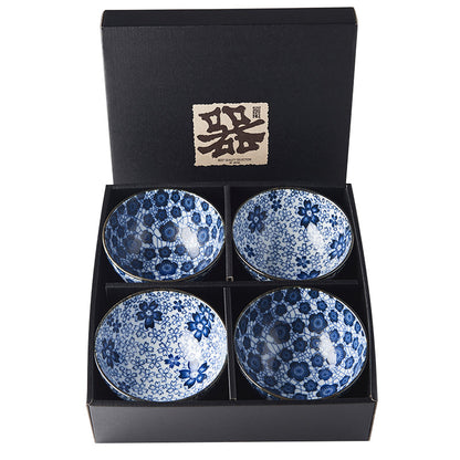 Bowl Set 4pcs Blue Plum Cherry Blossom Design - Image 3