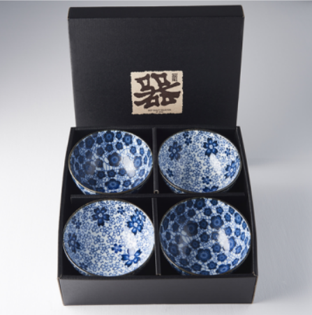 Bowl Set 4pcs Blue Plum Cherry Blossom Design - Image 5