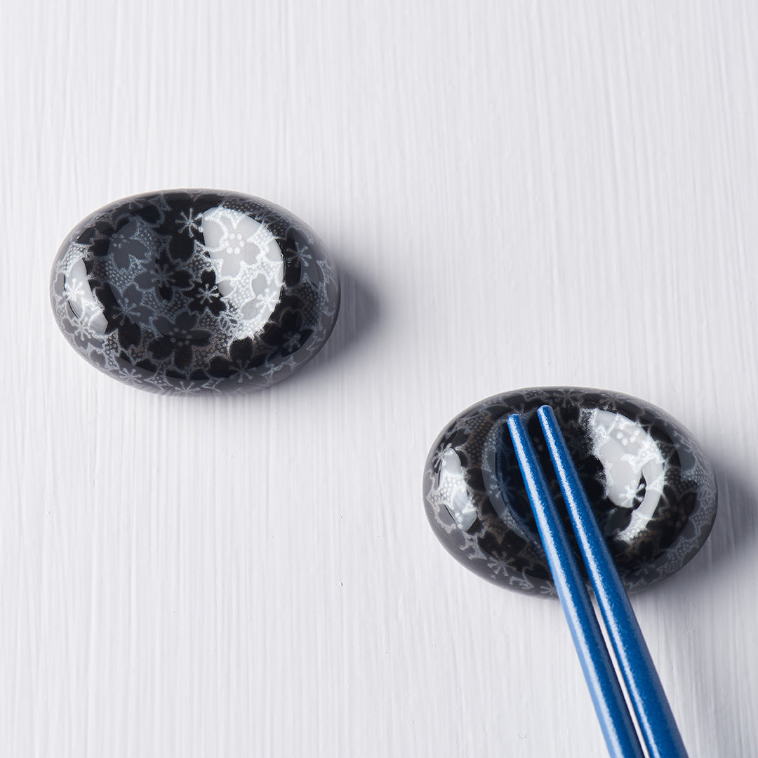 Chopstick Rest Pebble Black Sakura Design - Image 2