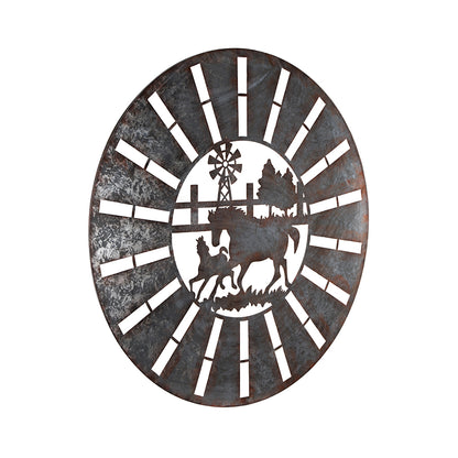 Galvanised w Rust Horses Round Laser Cut Wall Art 100cm - Image 4