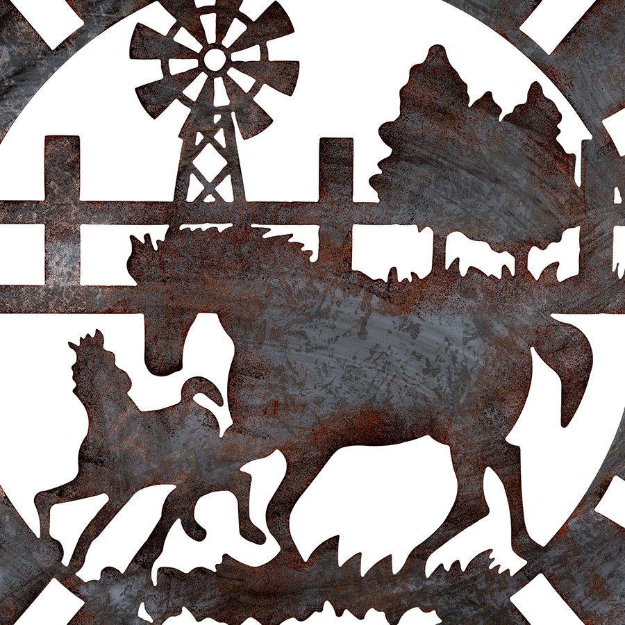 Galvanised w Rust Horses Round Laser Cut Wall Art 100cm - Image 3