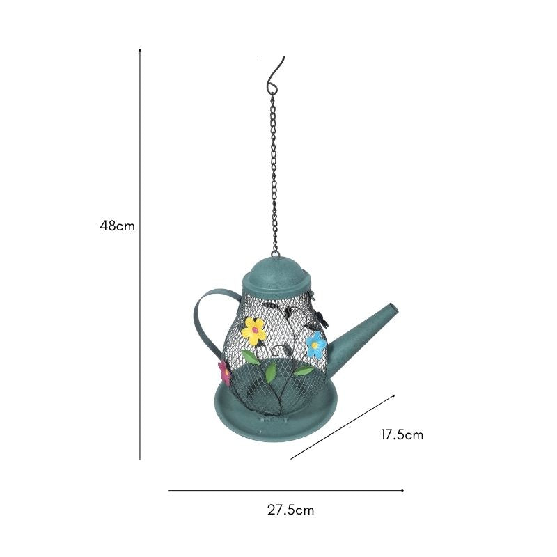 Hanging Teapot Birdfeeder w Flowers - Image 3