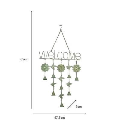 Hanging 'Welcome' Sign w Birds + Bells 85cm - Image 3