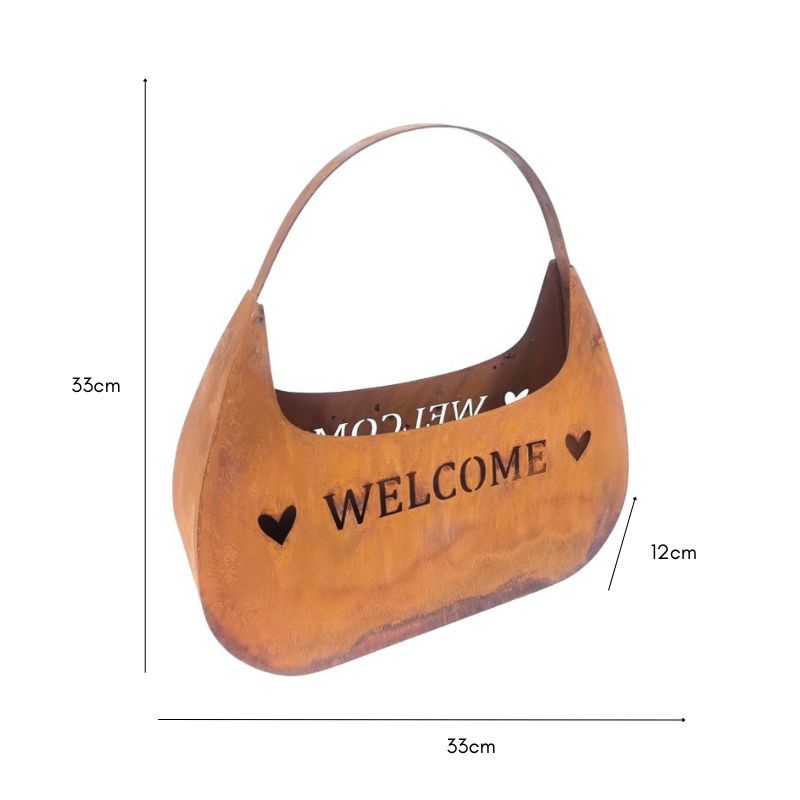 Rust 'Welcome' Bag Planter / Storage 33cm - Image 3