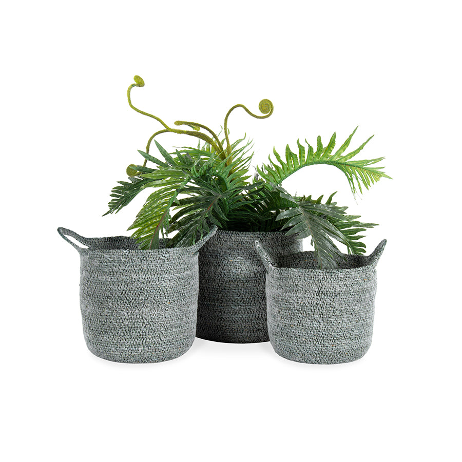 Set 3 Aqua Blue Baskets w Handles 24cm