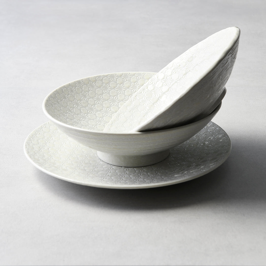 Udon Bowl 19.5cm White Star Glaze - Image 4