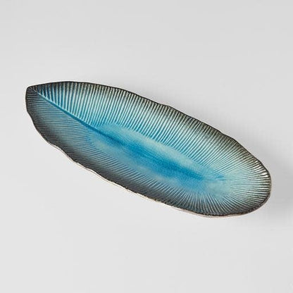 Plate Leaf Shape 32.5x13.5cm Sky Blue Glaze - Image 4