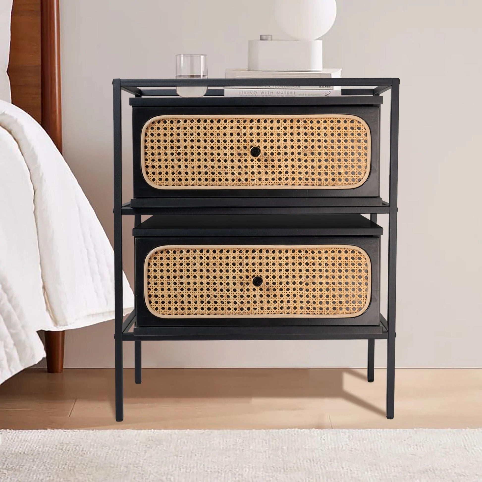 Ashe (Rattan) Bedside Table Black 61cm - Image 3