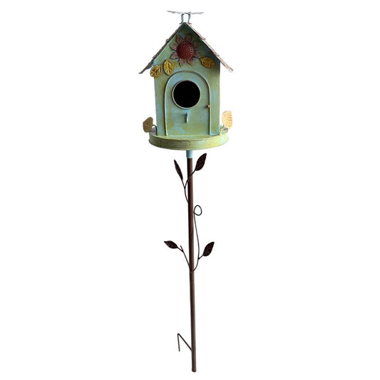 Birdhouse w Flower on Leafy Garden Stake 40cm