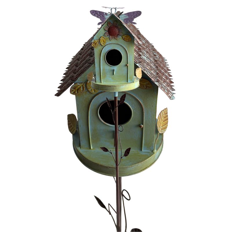 Birdhouse w Flower on Leafy Garden Stake 40cm - Image 3