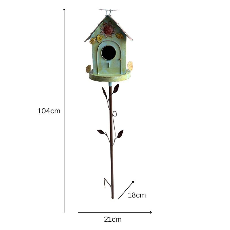Birdhouse w Flower on Leafy Garden Stake 40cm - Image 4