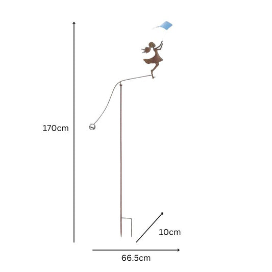 Girl w Blue Kite Spinner / Balancing Garden Stake 66cm - Image 2