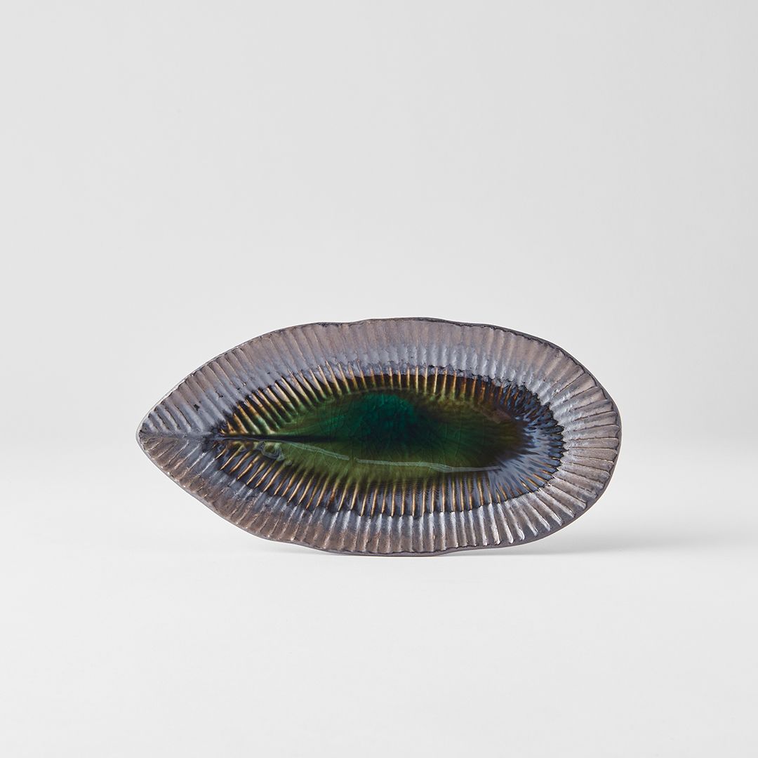 Plate Leaf Shape 21.5x10.5cm Midori Ridge Glaze - Image 4