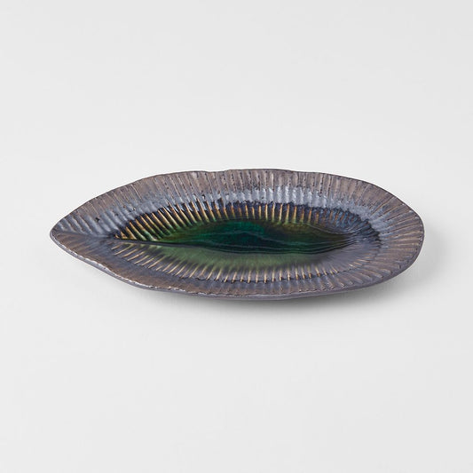 Plate Leaf Shape 21.5x10.5cm Midori Ridge Glaze - Image 2