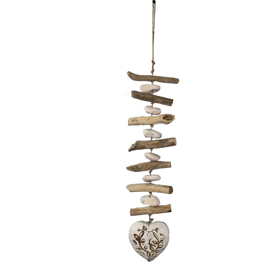 Driftwood Hanger W Carved Heart 13x58cm