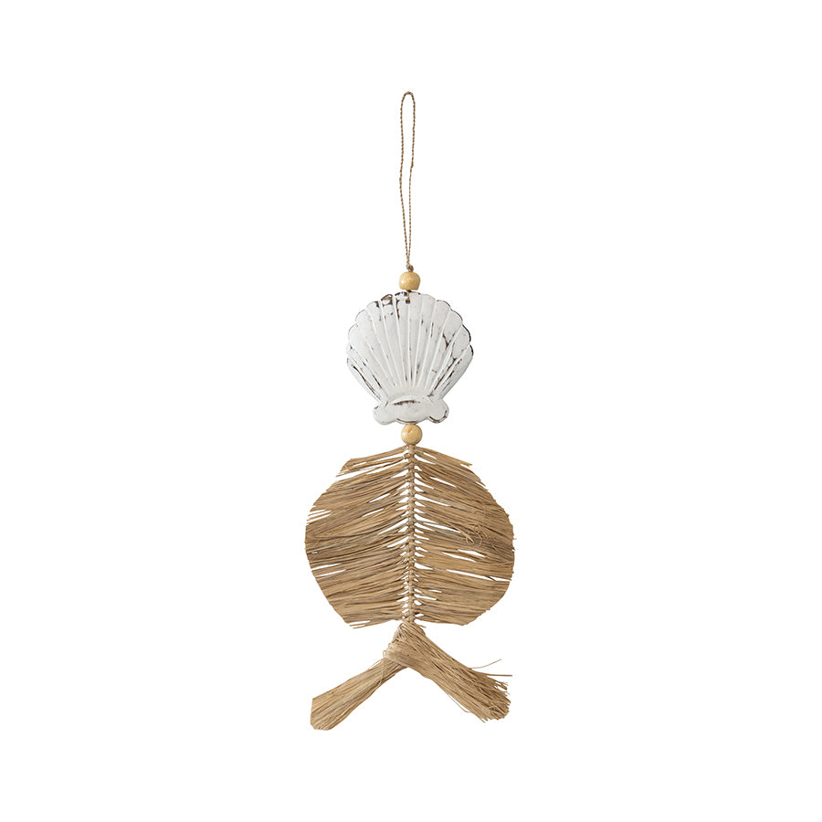 Handcrafted Shell W Grass Wall Art 18x50cm