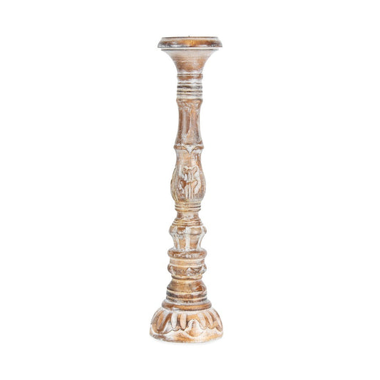 X-Tall Hand-Carved Embellished Pillar Candle Holder 11x50cm