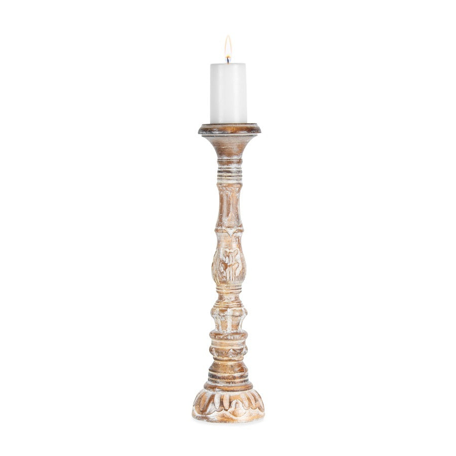 X-Tall Hand-Carved Embellished Pillar Candle Holder 11x50cm - Image 2