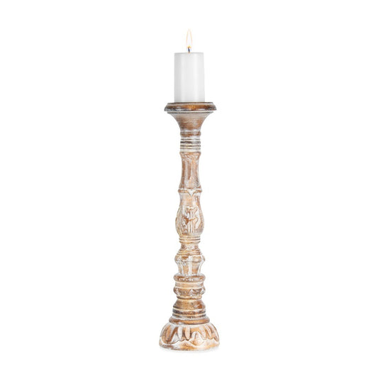 X-Tall Hand-Carved Embellished Pillar Candle Holder 11x50cm - Image 2