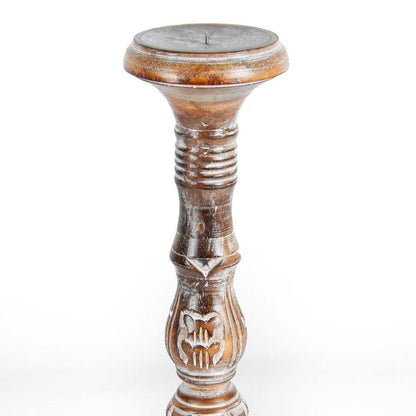 Tall Hand-Carved Embellished Pillar Candle Holder 11x40cm - Image 2