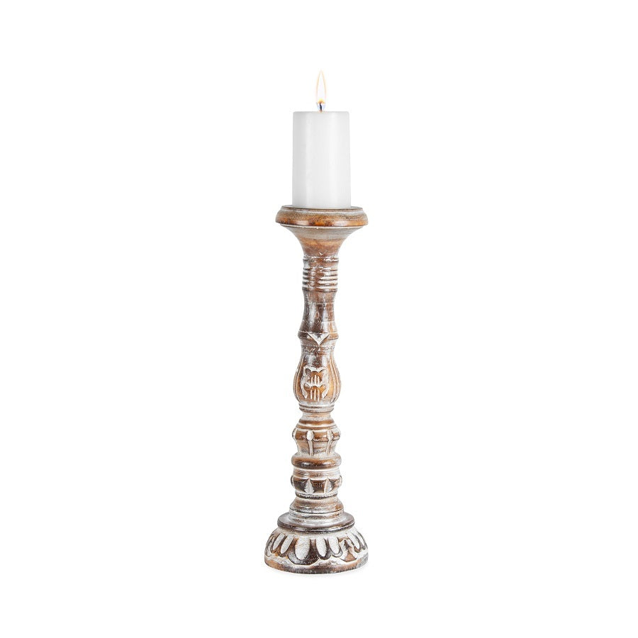 Tall Hand-Carved Embellished Pillar Candle Holder 11x40cm - Image 3