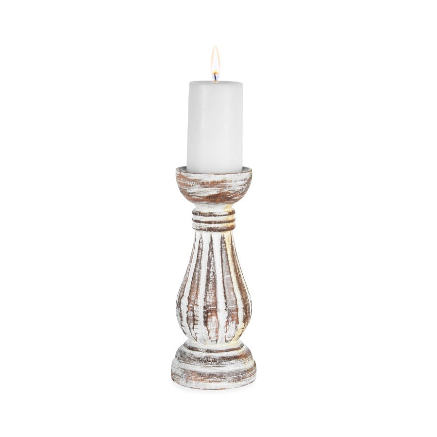 Hand-Carved Classic Candle Holder-Whitewash 20Cm 8x25cm - Image 2