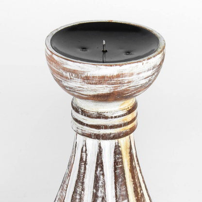 Hand-Carved Classic Candle Holder-Whitewash 20Cm 8x25cm - Image 3