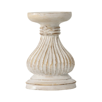 Hand-Carved Squat Pillar Candle Holder 10x15cm