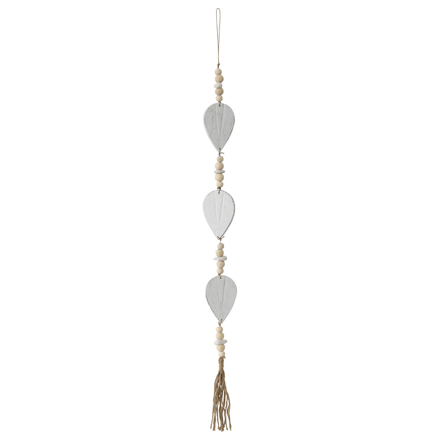 Handcrafted Hanging 3-Leaf Mobile with Beads & Tassel 8x105cm