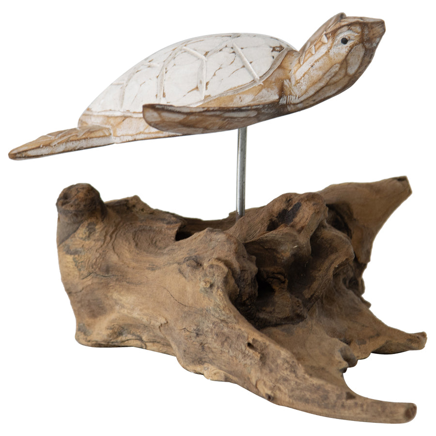 Handcarved Turtle on Driftwood Base 10x15cm - Image 3