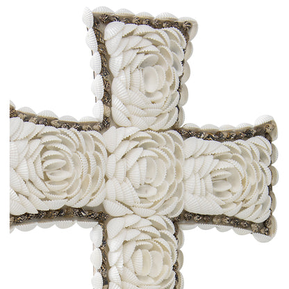 Handcrafted Weave & White Shell 'Flower' Wall Hanging Cross 16x3cm - Image 3