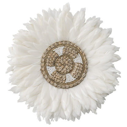 Handcrafted Round Hanging Feather & Shell Wall Art 40x40cm