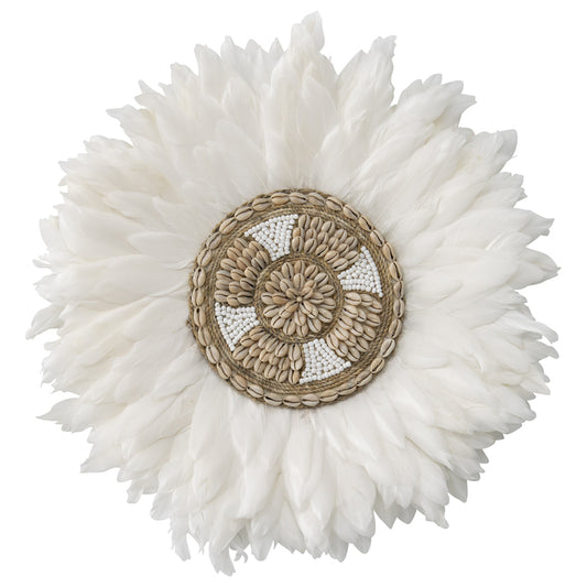 Handcrafted Round Hanging Feather & Shell Wall Art 40x40cm