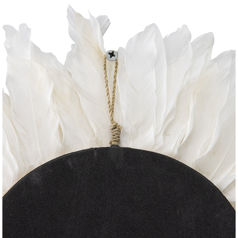 Handcrafted Round Hanging Feather & Shell Wall Art 40x40cm - Image 2