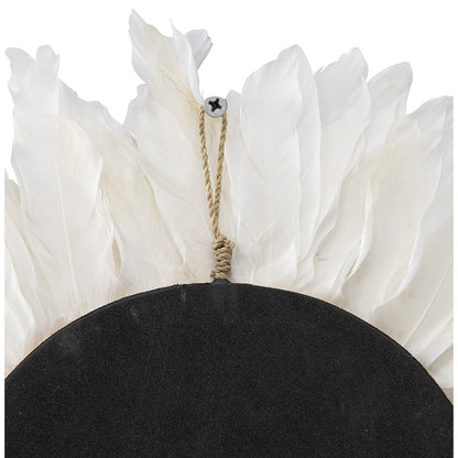 Handcrafted Round Hanging Feather & Shell Wall Art 40x40cm - Image 2