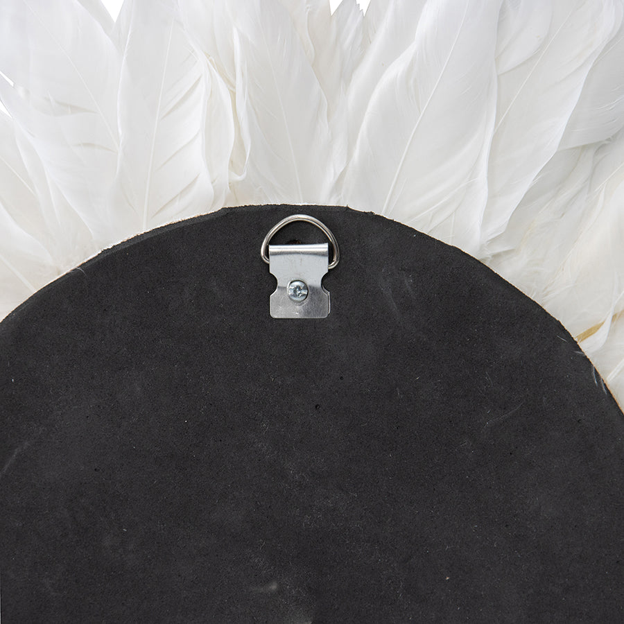 Handcrafted Round Hanging Feather & Shell 'Flower' Wall Art 40x2cm - Image 3