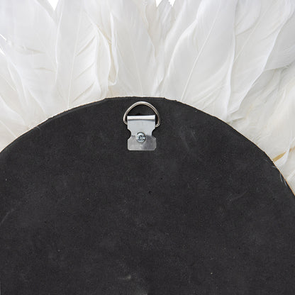 Handcrafted Round Hanging Feather & Shell 'Flower' Wall Art 40x2cm - Image 3