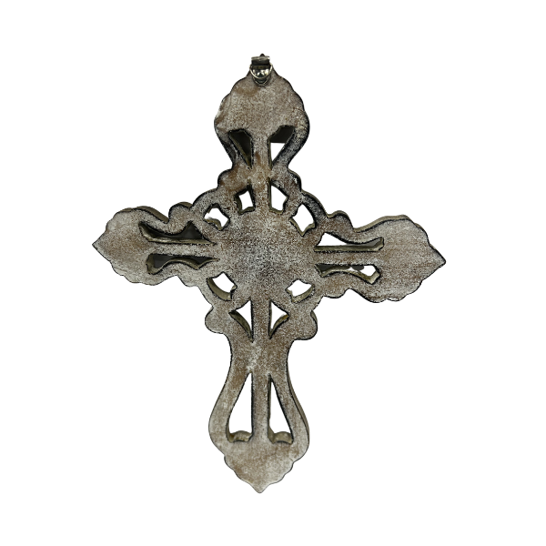 Handcrafted Ornate Taupe Scroll-Design Wall Cross 20x30cm - Image 3